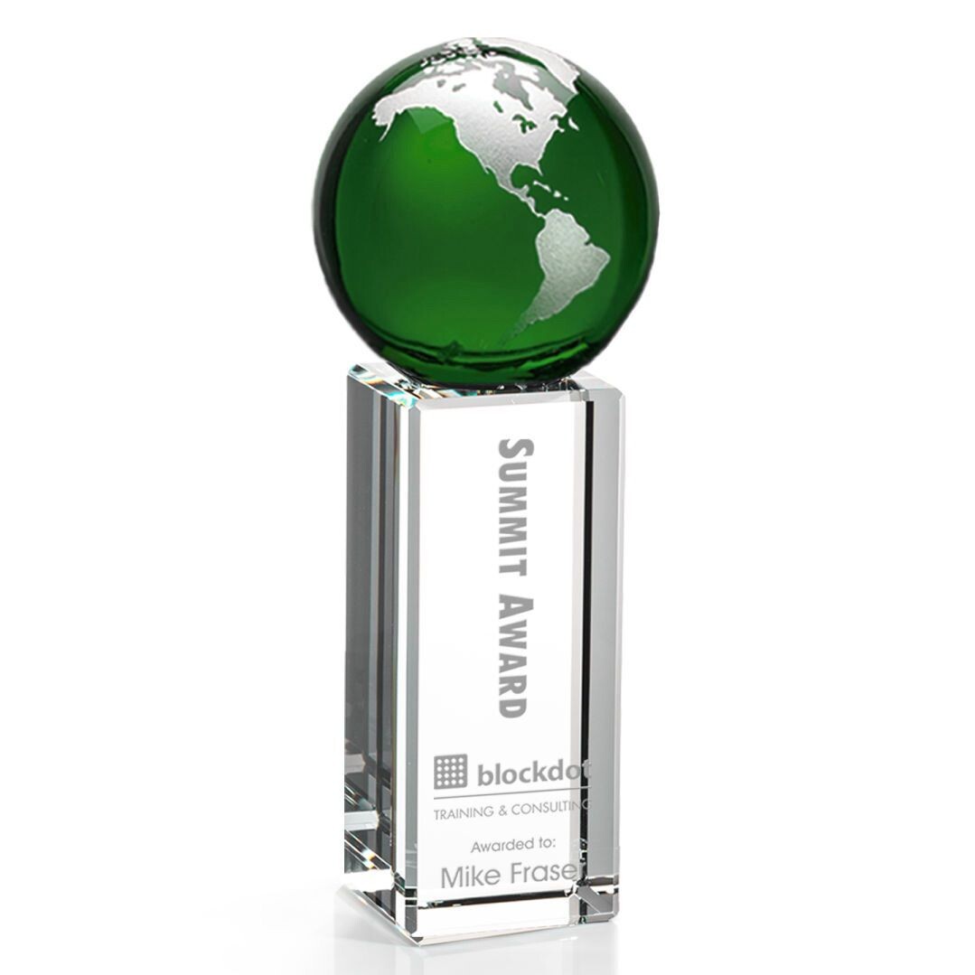 Emerald Globe on Clear Crystal Base in 4 sizes