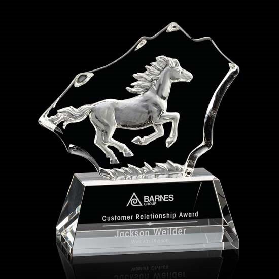 horse carved in optical crystal on base