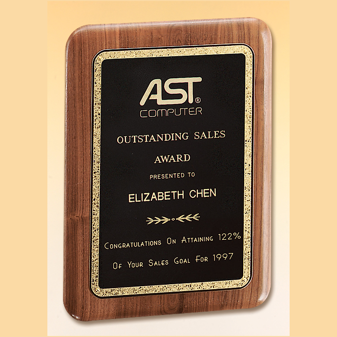 american walnut wall plaque with rounded corners 8 x 10.5 with standard engraving