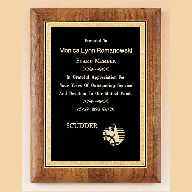 american walnut wall plaque with florentine border in 4 sizes 7 x 9 with standard engraving