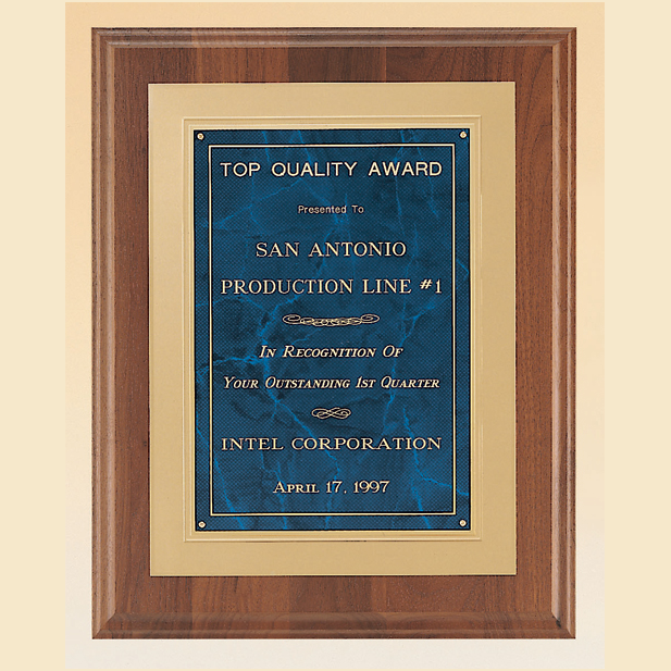 american walnut wall plaque with square corners 12 x 15 with standard engraving