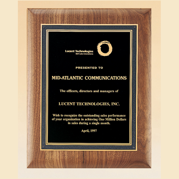 American Walnut Award Plaque With Square Corners In 4 Sizes