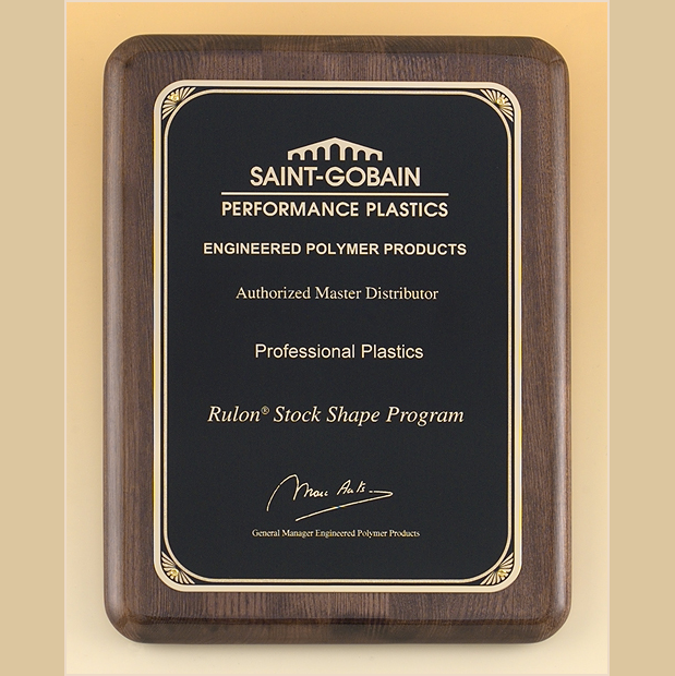 Walnut Piano Finish Award Plaque with Black Brass Plate in 3 Sizes