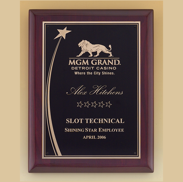rosewood piano finish wall plaque with shooting star plate 9 x 12 with standard engraving