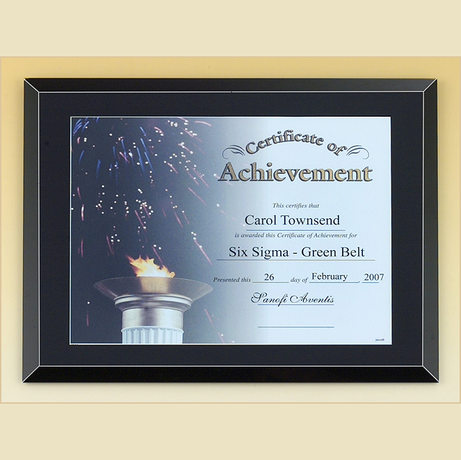 black glass certificate holder award with standard engraving