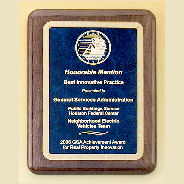 Walnut Piano Finish Award Plaque With Blue Marble Brass Plate In 3 Sizes