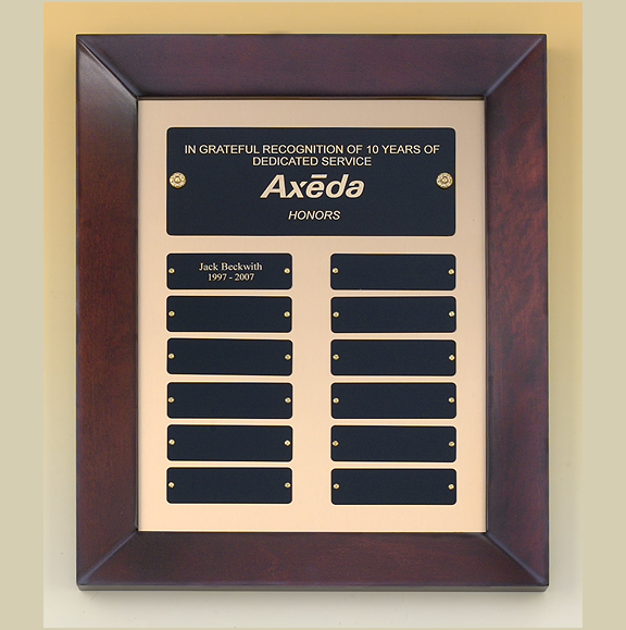 cherry finish perpetual wall plaque with black brass plates 12 plate with standard engraving