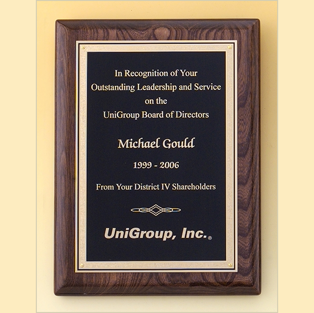 Walnut Piano Finish Award Plaque With Black Brass Plate In 3 Sizes