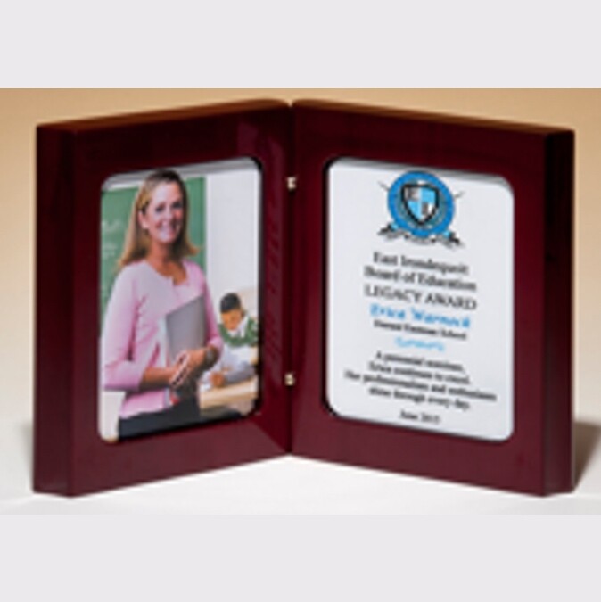 rosewood book standing award with 2 plates for full color sublimation with standard engraving