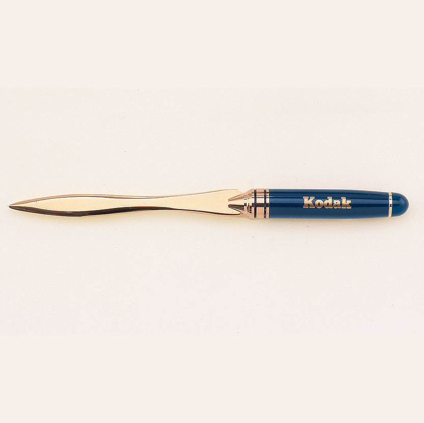 Gold Plated Brass Letter Opener with Blue and Gold Handle