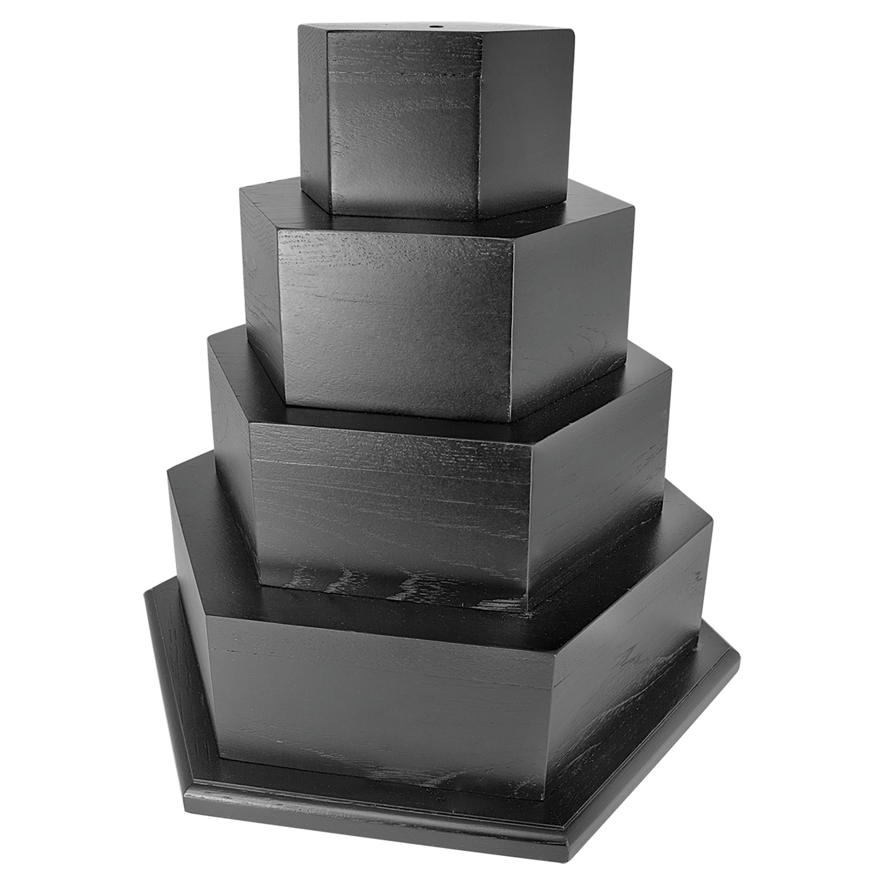 4 Tiered Hexagonal Walnut Black Base