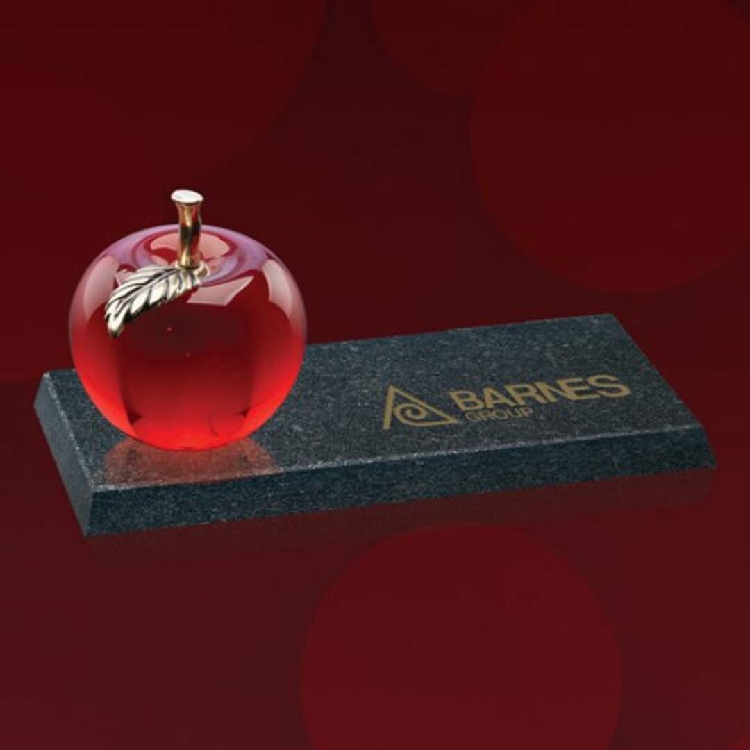 Red Crystal Apple on Green Marble Base