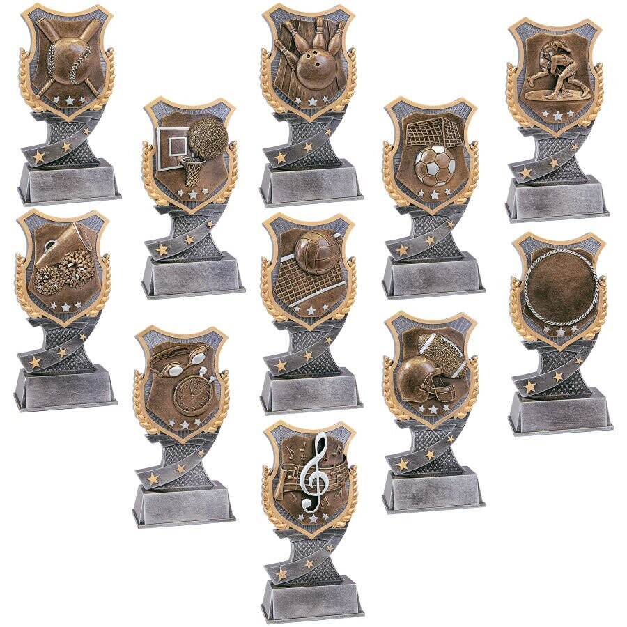 Nicely Detailed Shield Resin Trophies in 11 Styles