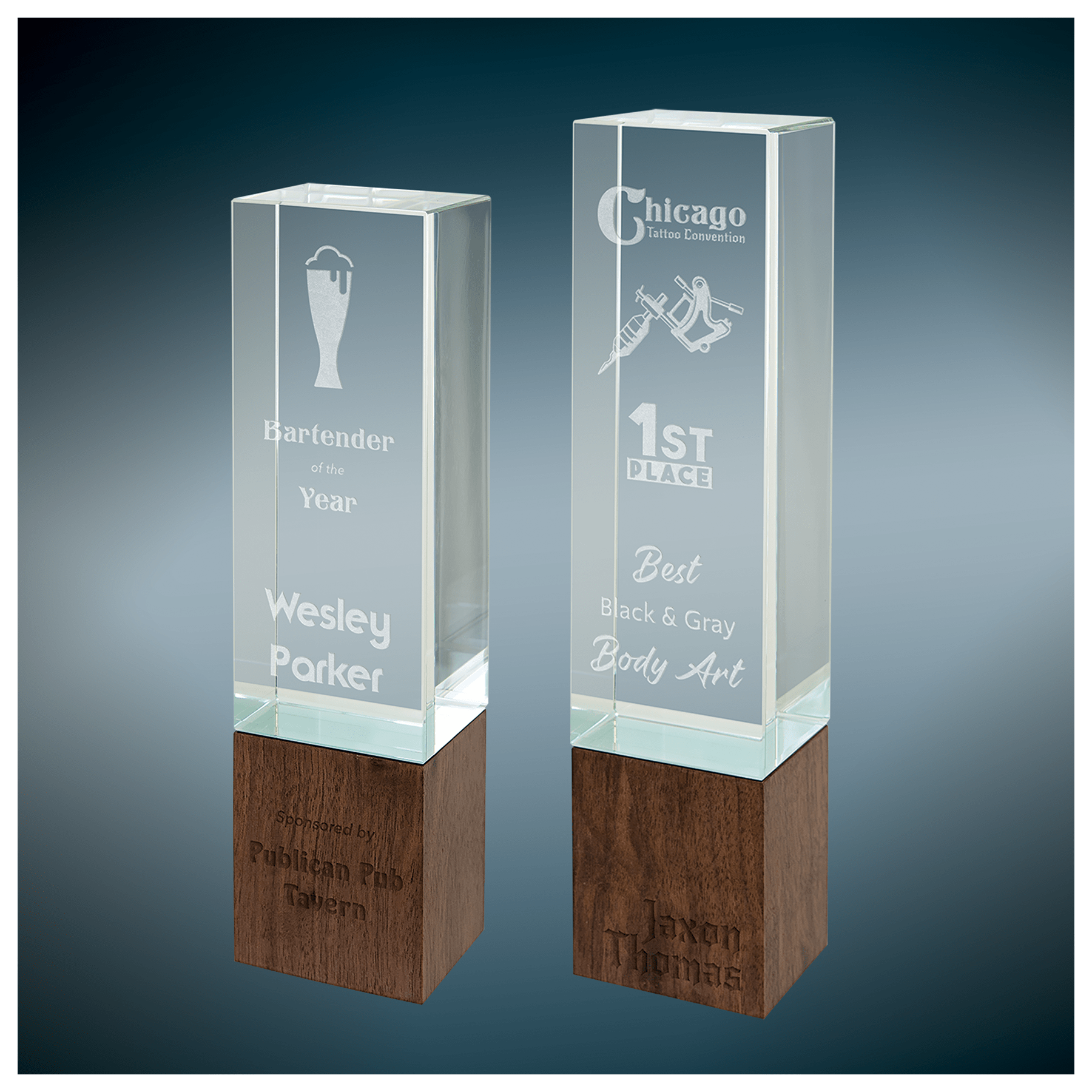 Glass Rectangle Award on Walnut Base in 2 Sizes