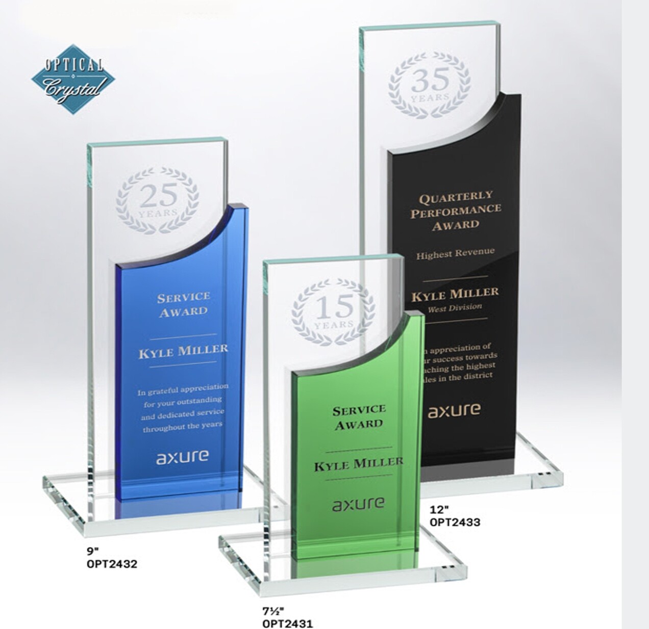 Crystal Years of Service Award in 4 Colors and 3 Sizes