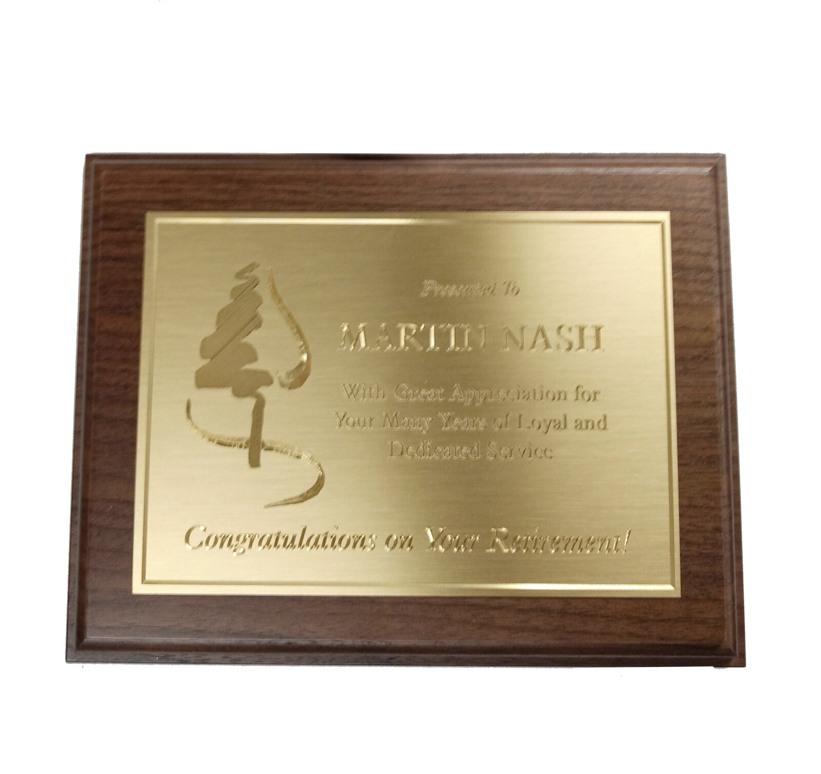 American Walnut Plaque with Gold Brass Plate