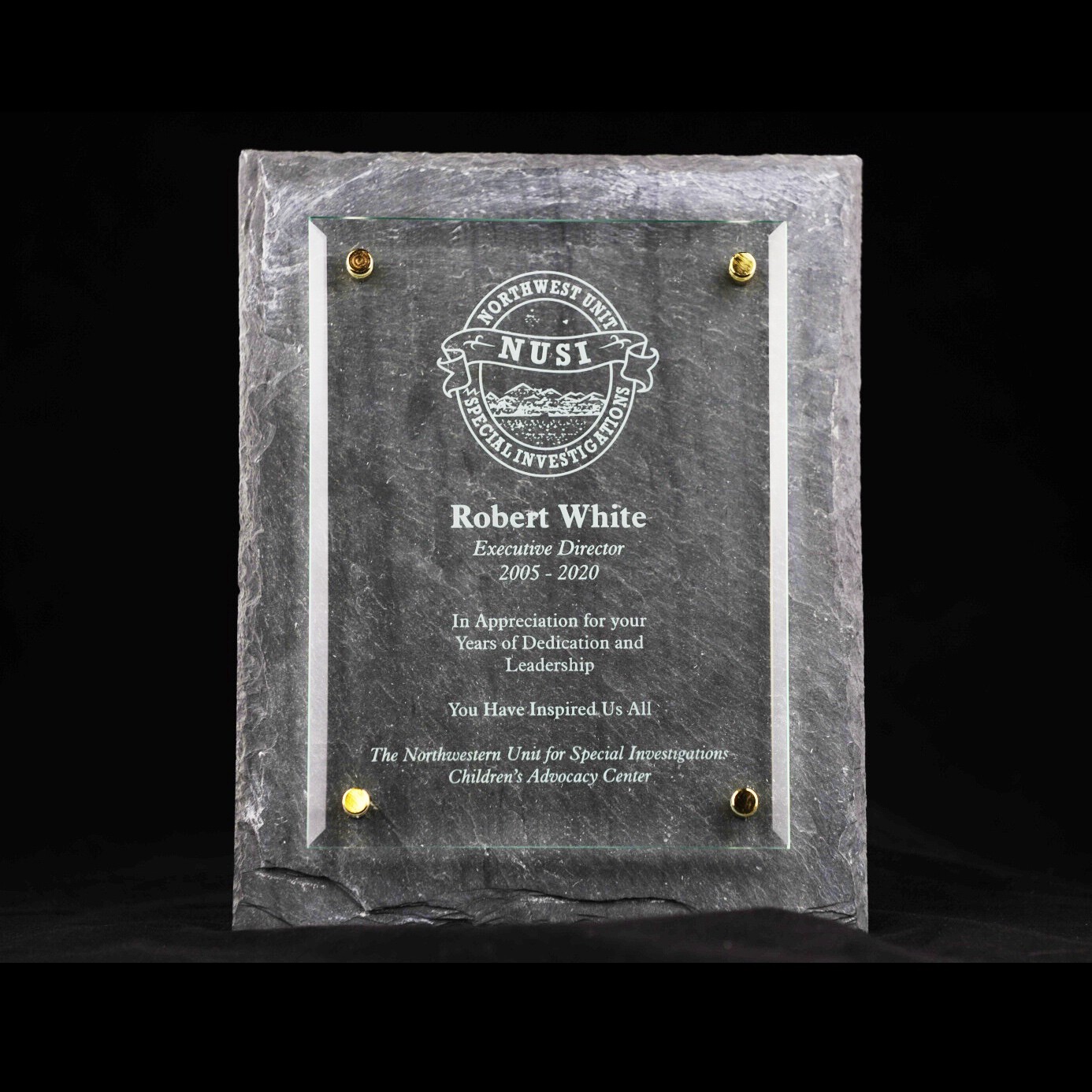crystal and slate plaque