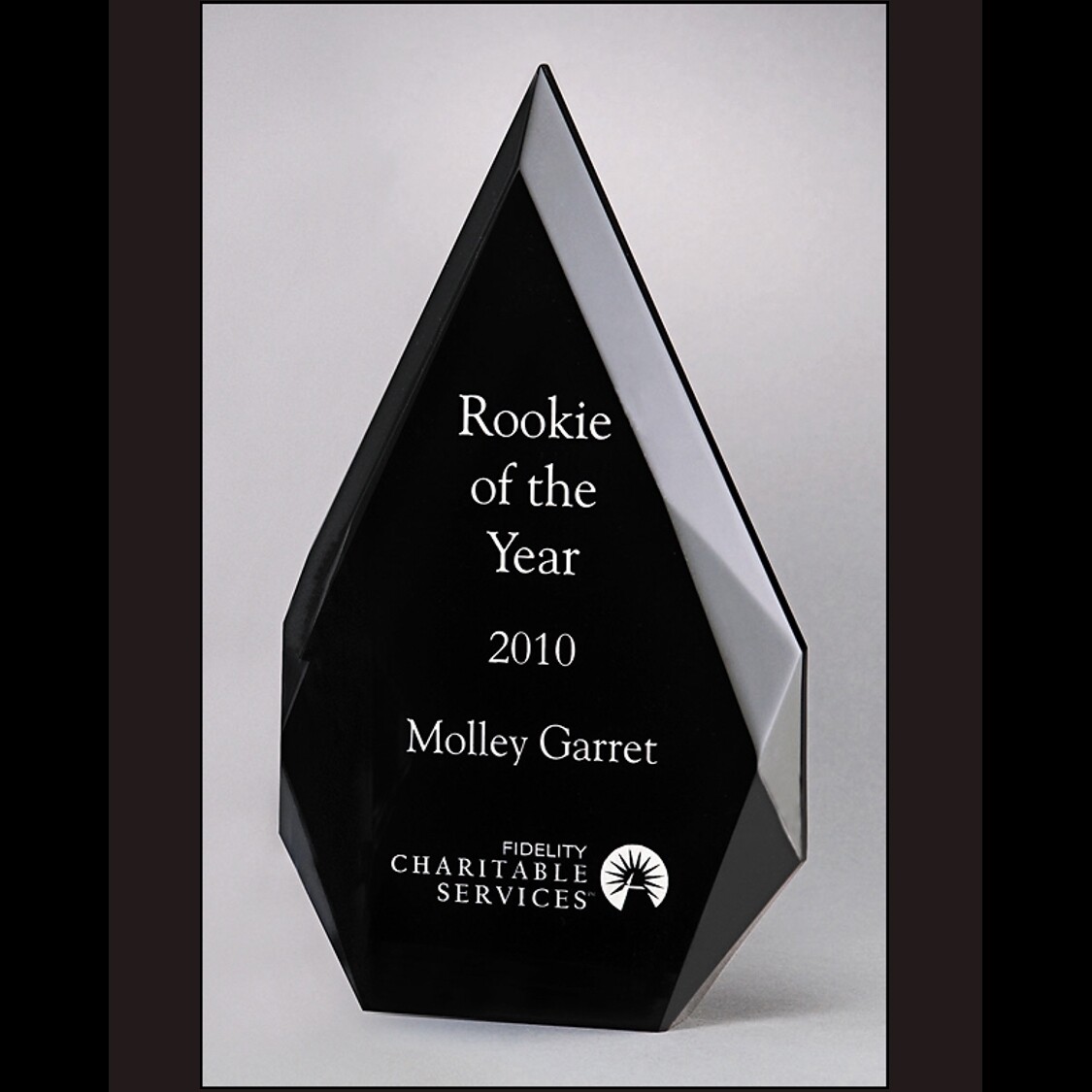 clear acrylic with black silk-screened back 5.25 x 8.875 award with standard engraving