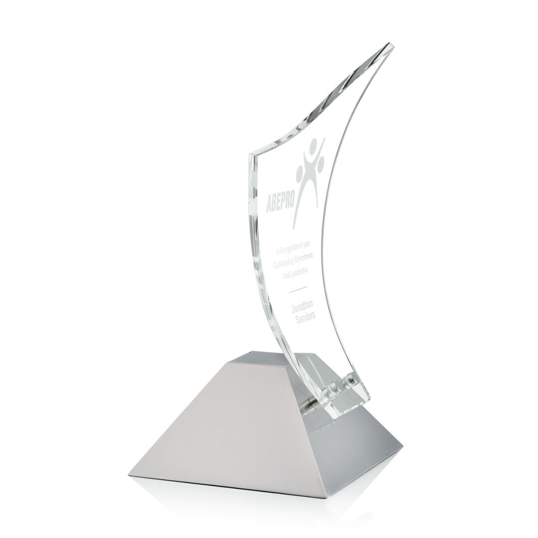 Angular Crystal Award on Black, Satin Nickel or Rosewood Base