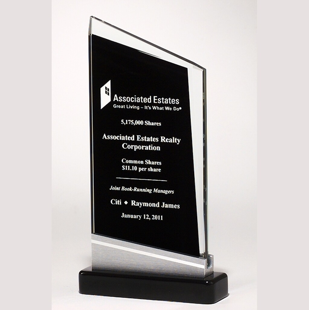 glass award with black accent 4.75 x 8.875 with special engraving