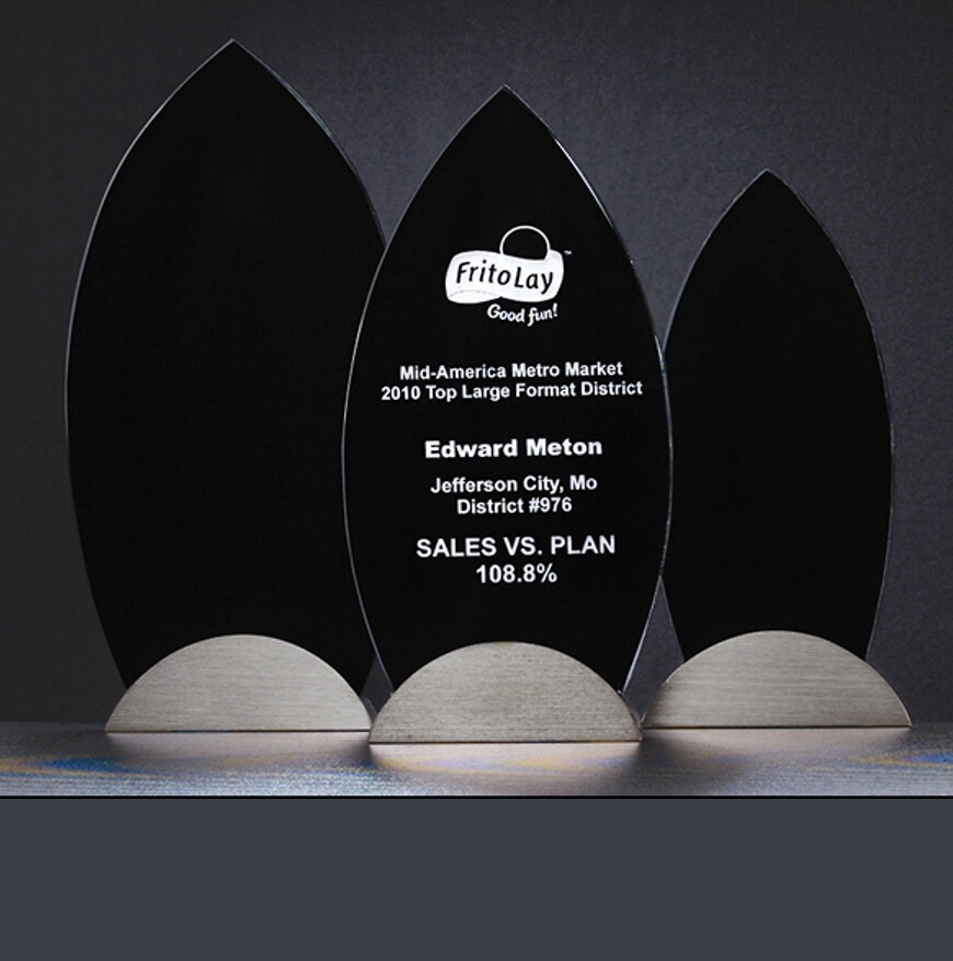 glass award with black accent 3.75 x 5.625 with special engraving
