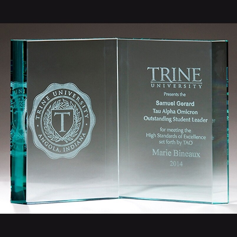 jade glass book award with special engraving