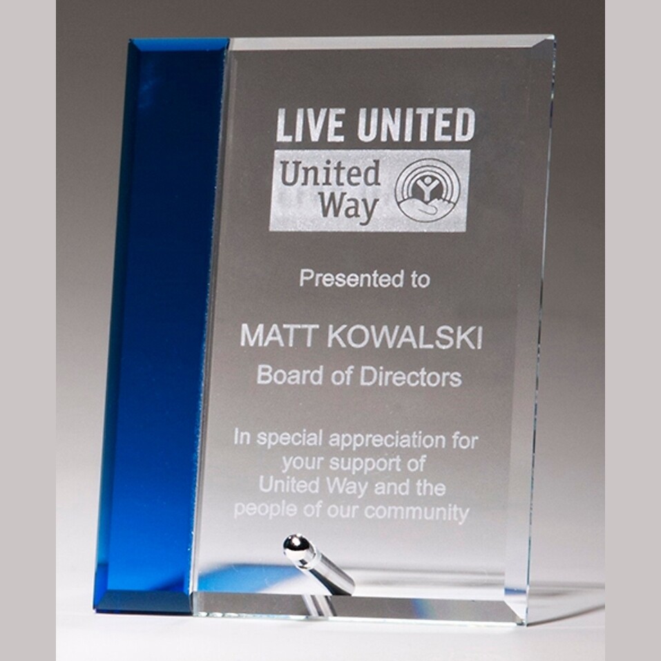 Clear Glass Rectangle Award With Blue Accent