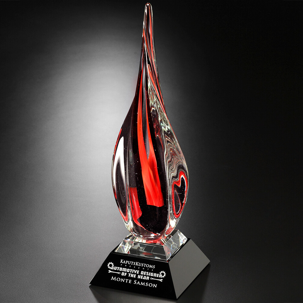 Tall Red, Clear and Black Crystal Art Glass Award